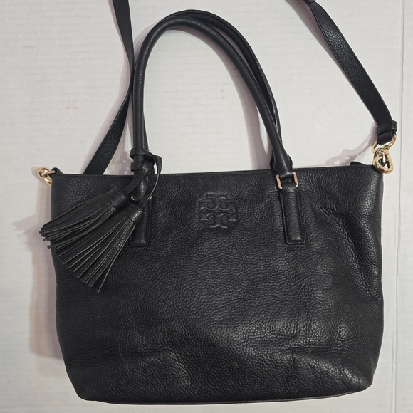 Tory Burch Thea Black Pebbled Leather Tote with Tassels - Picture 7 of 13